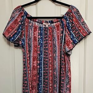 Dress Barn Top, Pink, Red, Blue and Black Blouse, Loose Fit
